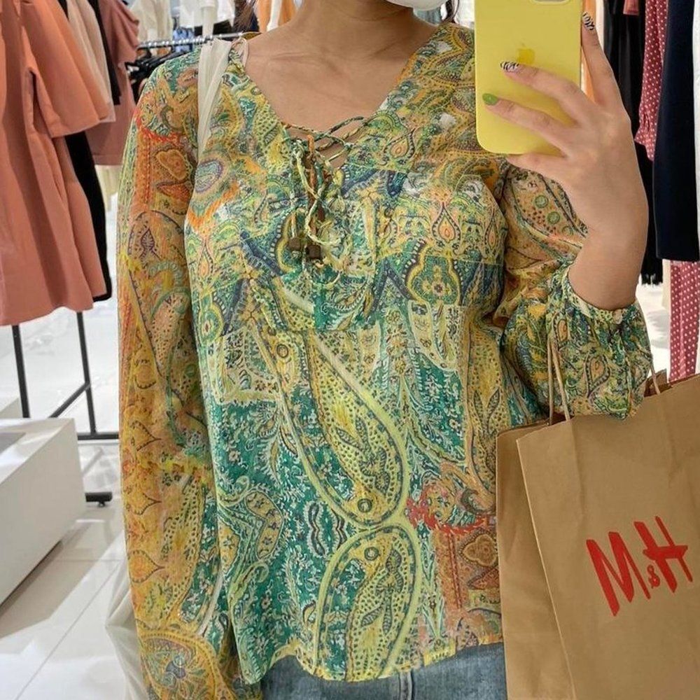Zara Boho Colorful Paisley Print Blouse size large
